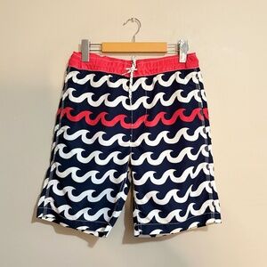 GAP Blue and Red Swim Trunks with Wave Pattern